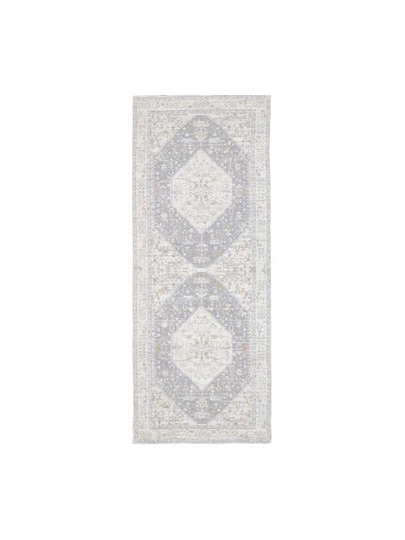 Ručně tkaný žinylkový běhoun ve vintage stylu Neapel, Holubí modrá, krémově bílá, taupe, Š 80 cm, D 200 cm