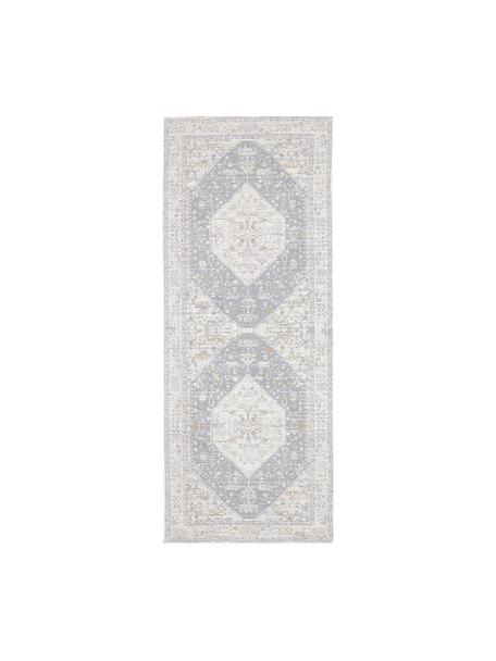 Handgeweven chenille loper Neapel, Duivenblauw, crèmewit, taupe, B 80 x L 200 cm