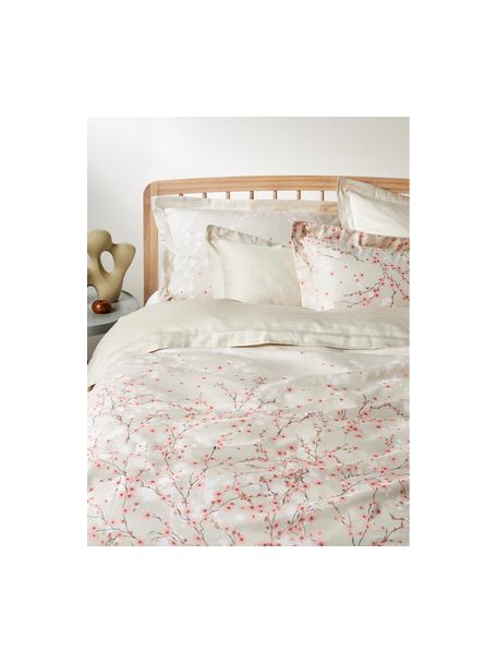 Baumwollsatin-Bettdeckenbezug Sakura mit Blumen-Print in Beige, Webart: Satin Fadendichte 250 TC,, Beige, gemustert, B 135 x L 200 cm