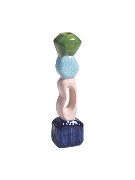 Svícen Crafty, Glazovaná kamenina, Tmavě modrá, světle růžová, světle modrá, zelená, Š 6 cm, V 26 cm
