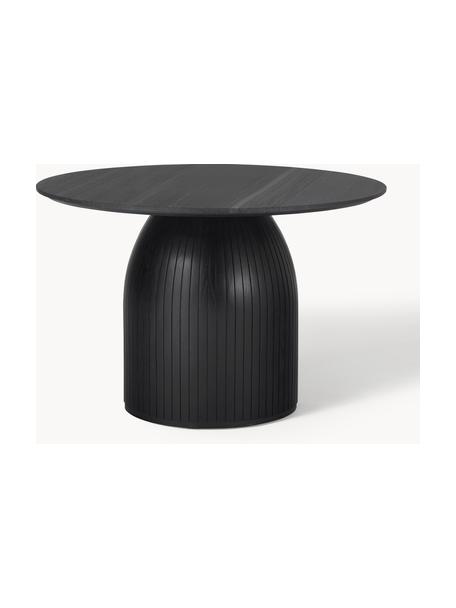 Mesa de comedor redonda Nelly con tablero de mármol Ø 115 cm, Tablero: mármol, Patas: madera de mango, madera d, Mármol negro, negro, Ø 115 cm