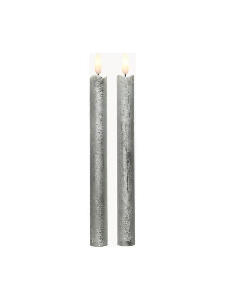 LED-Stabkerzen Bonna, 2 Stück, Wachs, Silberfarben, H 24 cm