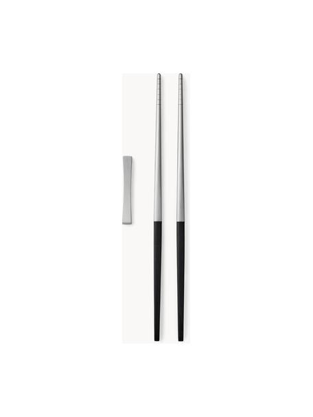 Eetstokjesset Focus de Luxe, 6-delig, Handvatten: kunsthars Het bestek is g, Mat zilverkleurig geborsteld, zwart, L 23 cm