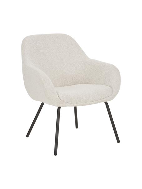 Fotel koktajlowy bouclé Nava, Tapicerka: poliester (materiał tekst, Nogi: metalowe, lakierowane pro, Kremowobiały bouclé, czarny, S 72 x G 68 cm