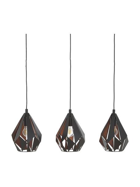 Grote hanglamp Carlton van metaal, Lampenkap: gelakt staal, Baldakijn: gelakt staal, Zwart, koperkleurig, B 81 x H 28 cm