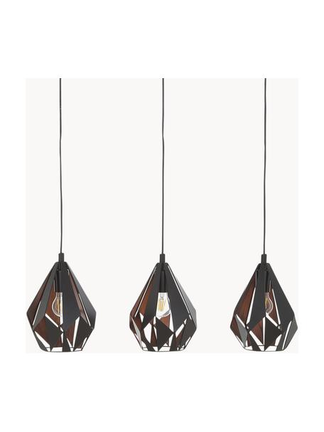 Grande suspension métal 3 lampes Carlton, Noir, tons cuivre, larg. 81 x haut. 28 cm