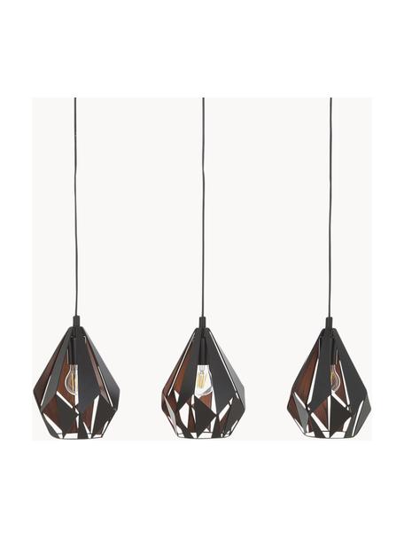 Veľká závesná lampa z kovu Carlton, Čierna, medená, Š 81 x V 28 cm