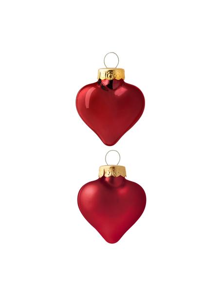 Set 12 mini cuori in vetro Alabaster, Rosso, Larg. 4 x Alt. 5 cm