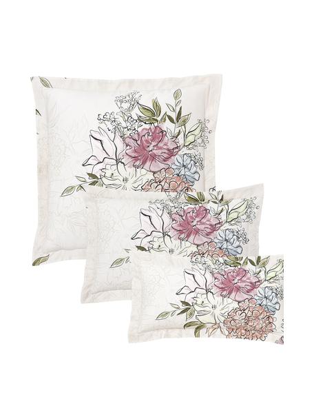 Federa in raso con stampa floreale Margot, Beige, Larg. 50 x Lung. 80 cm