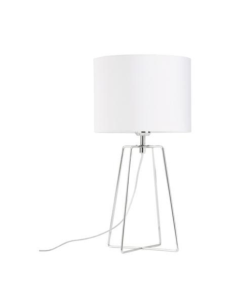 Lampada da tavolo con finitura Karolina, Paralume: tessuto, Base della lampada: metallo cromato, Bianco, cromato, Ø 25 x Alt. 49 cm