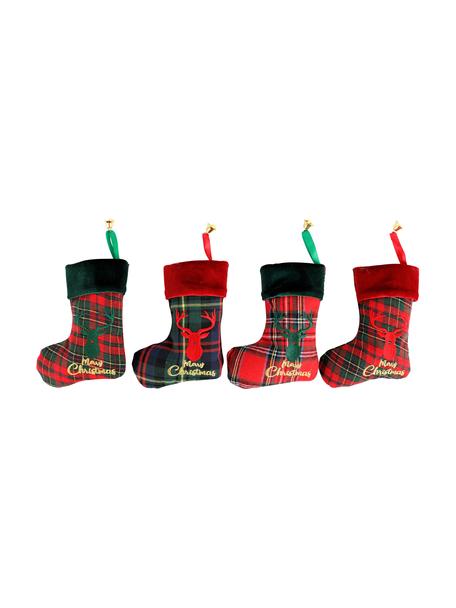Sada dekorací Merry Christmas, V 17 cm, 4 ks, Polyester, bavlna, Zelená, červená, černá, Š 14 cm, D 17 cm