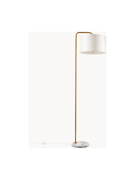 Leeslamp Montreal met marmeren voet, Lampenkap: textiel, Lampvoet: marmer, Frame: gegalvaniseerd metaal, Wit, goudkleurig, B 44 x H 155 cm