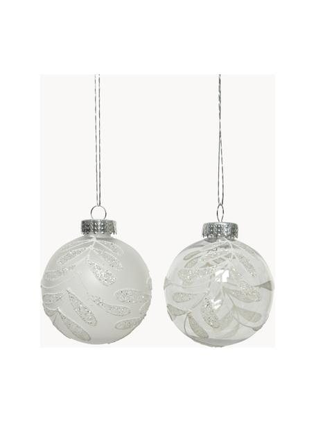 Kerstballen Mistletoe, set van 12, Kunststof, Lichtgrijs, transparant, Ø 8 cm