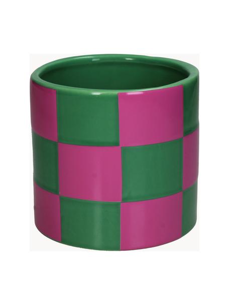 Cache-pot en dolomite Blocks, Dolomie, Rose vif, vert foncé, Ø 14 x haut. 13 cm