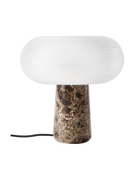 Lampada da tavolo con base in marmo Mariella, Paralume: vetro, Base della lampada: marmo, metallo, Bianco, marrone scuro, marmorizzato, Ø 32 x Alt. 33 cm