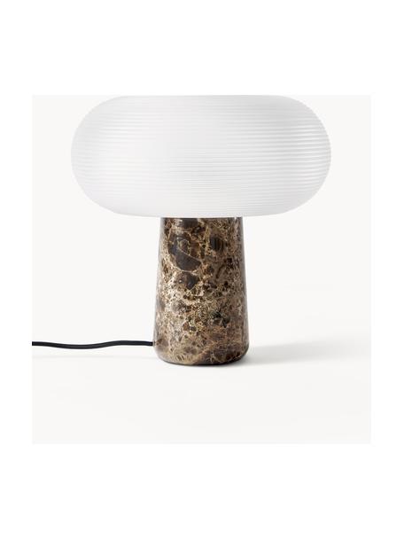 Lampe à poser avec pied en marbre Mariella, Blanc, brun foncé, marbré, Ø 32 x haut. 33 cm