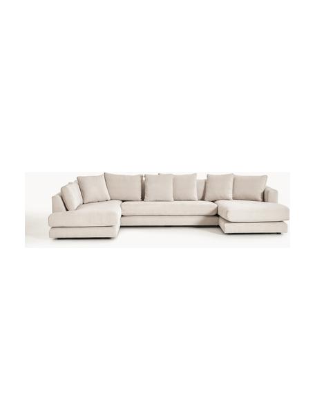 Narożna sofa modułowa Tribeca, Tapicerka: 100% poliester Dzięki tka, Stelaż: drewno bukowe, drewno sos, Nogi: drewno sosnowe Ten produk, Jasnobeżowa tkanina, S 356 x G 192 cm, lewostronna