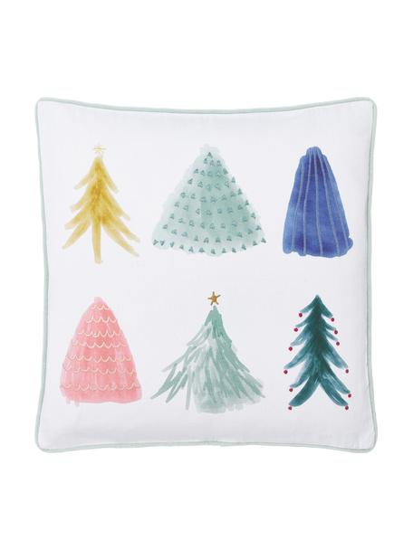 Federa arredo ricamata con motivo albero di Natale Festive, Rivestimento: 100% cotone, Bianco, Larg. 45 x Lung. 45 cm