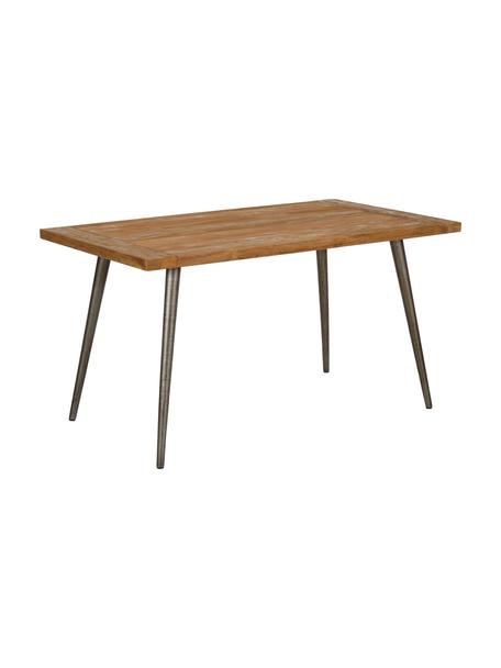Tavolo con piano in legno di teak riciclato Kapal, Gambe: acciaio con tracce metall, Legno di teak, Larg. 140 x Prof. 80 cm