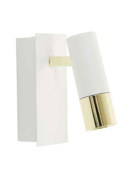 Verstelbare LED wandspot Bobby in wit-goudkleur, Lampenkap: gepoedercoat metaal, gega, Wit, 7 x 15 cm