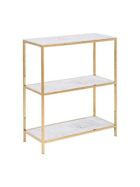Scaffale effetto marmo Aruba, Ripiani: vetro temperato, metallo,, Struttura: metallo verniciato a polv, Bianco effetto marmo. dorato, Larg. 70 x Alt. 80 cm