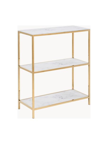 Wandrek Aruba in marmerlook, Plateaus: veiligheidsglas, metaal, , Frame: gepoedercoat metaal, Marmer-look wit, goudkleurig, B 70 x H 80 cm
