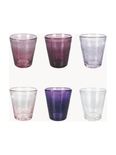 Set 6 bicchieri per acqua con bolle d'aria decorative Cancun, Vetro, Tonalità viola, Ø 9 x Alt. 10 cm, 330 ml