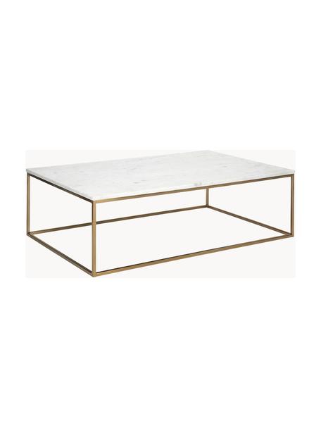 Grande table basse en marbre Alys, Blanc, marbré, doré, larg. 120 x prof. 75 cm