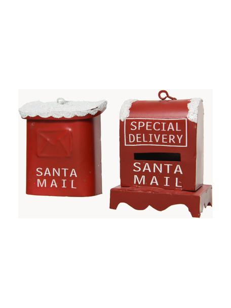 Set 2 oggetti decorativi a forma di cassetta delle lettere Mail, Ferro rivestito, Rosso, bianco, Larg. 6 x Alt. 6 cm