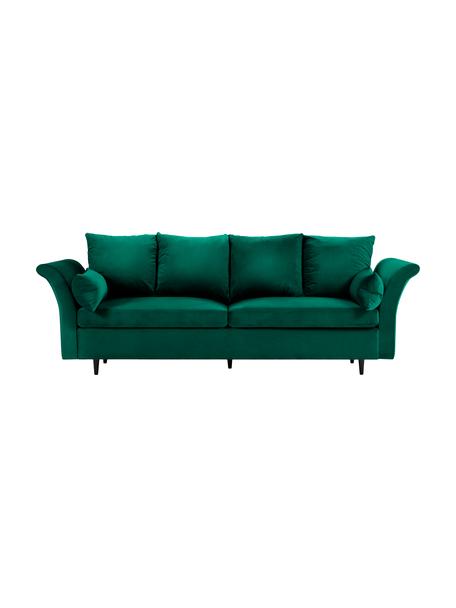 Fluwelen slaapbank Lola (3-zits) met opbergfunctie, Frame: massief grenenhout, spaan, Poten: houtkleurig, Fluweel flessengroen, donkerbruin, B 245 x D 95 cm