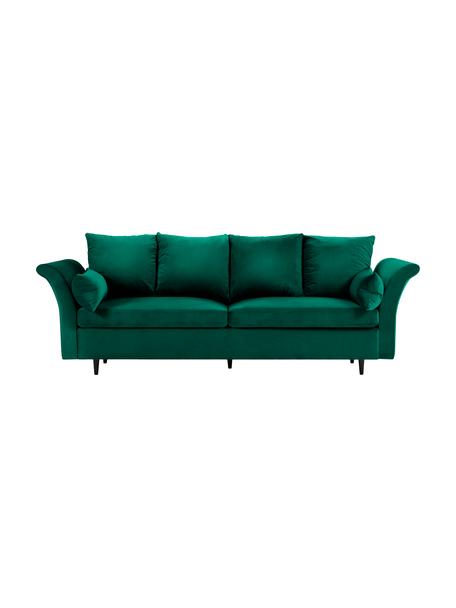 Sofa rozkładana z aksamitu z funkcją przechowywania Lola (3-osobowa), Nogi: drewno, Butelkowozielony aksamit, ciemny brązowy, S 245 x G 95 cm