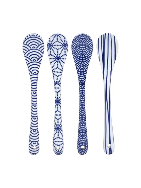 Komplet ręcznie wykonanych łyżek Nippon, 4 elem., Porcelana, Niebieski, biały, D 13 cm