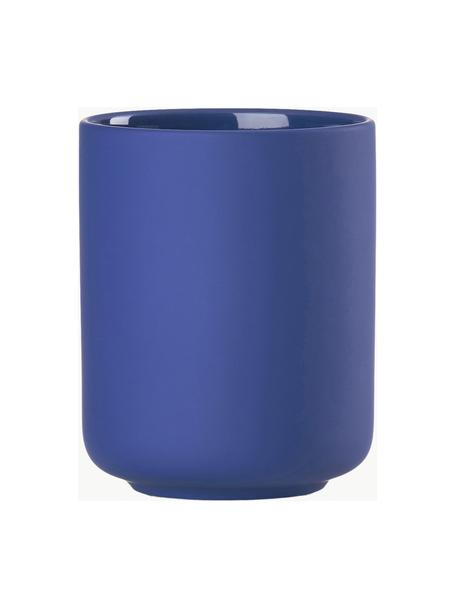 Porta spazzolino con superficie soft-touch Ume, Gres rivestito con superficie soft-touch (plastica), Blu elettrico, Ø 8 x Alt. 10 cm
