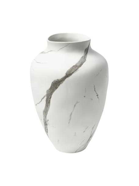 Jarrón artesanal Latona, Cerámica de gres, Mármol blanco grisaceo mate, Ø 21 x Al 30 cm