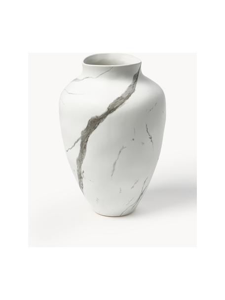 Grand vase artisanal Latona, Grès cérame, Blanc, gris, marbré, mat, Ø 21 x haut. 30 cm