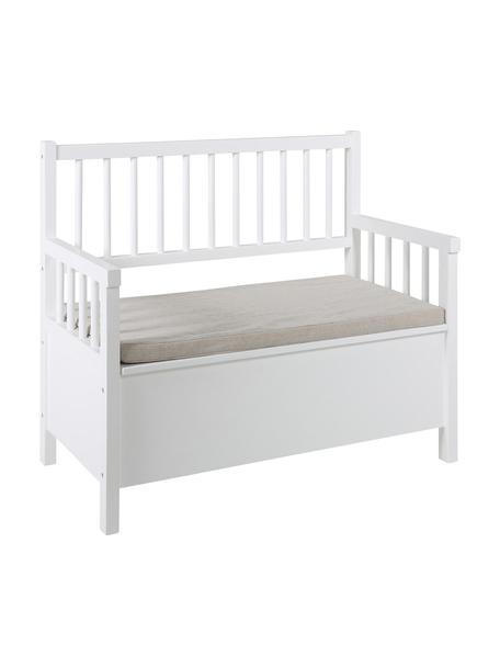 Banco madera Emma, con espacio de almacenamiento, Tapizado: poliéster, Estructura: tablero de fibras de dens, Blanco, beige, An 90 x Al 85 cm