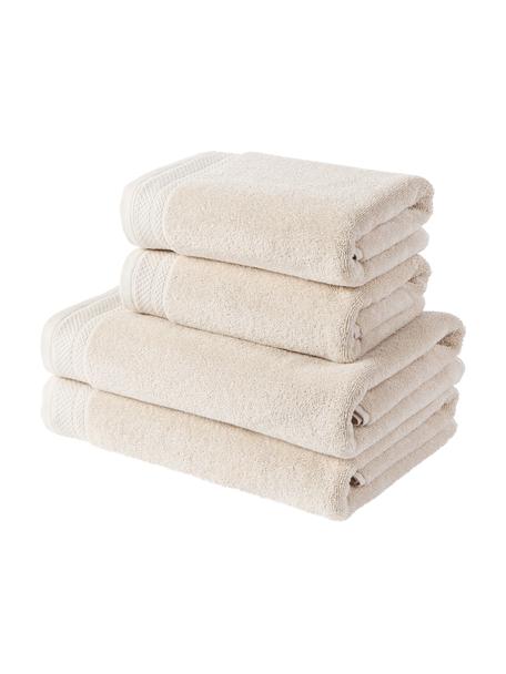 Súprava uterákov z organickej bavlny Premium, 4 diely, Svetlobéžová, Súprava s rôznymi veľkosťami