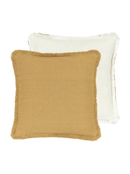 Federa arredo reversibile color giallo con frange decorative Loran, 100% cotone, Giallo, Larg. 40 x Lung. 40 cm
