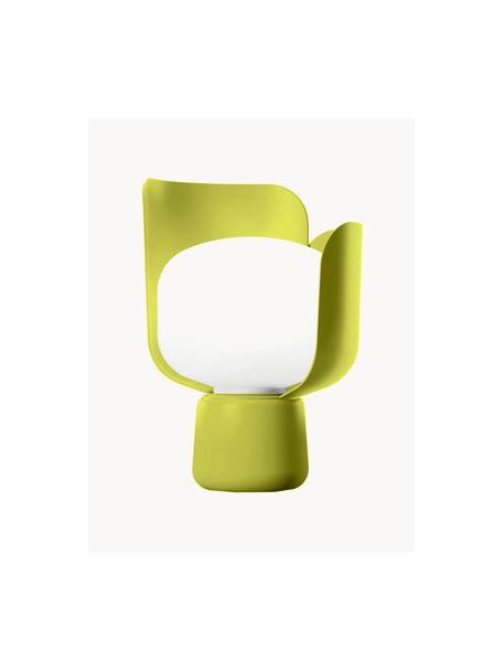 Petite lampe à poser artisanale Blom, Blanc, vert clair, Ø 15 x haut. 24 cm