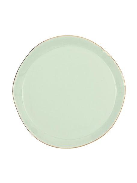 Piatto per pane Good Morning, Gres, Verde menta con bordo dorato, Ø 17 cm