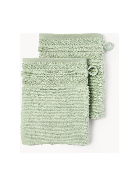 Guanti da bagno con bordo rigato Luxe 2 pz, Verde salvia, Guanti da bagno, Larg. 16 x Lung. 22 cm