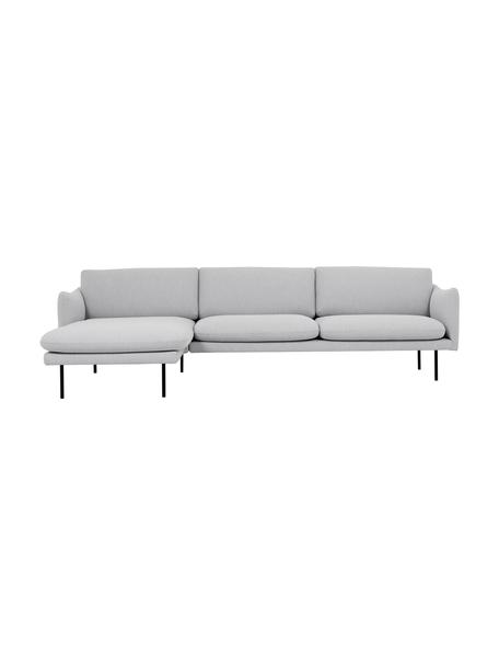 Sofa narożna z metalowymi nogami Moby, Tapicerka: poliester Dzięki tkaninie, Tapicerka: pianka na zawieszeniu spr, Stelaż: lite drewno sosnowe z cer, Nogi: metal malowany proszkowo, Jasnoszara tkanina, S 280 x G 160 cm, lewostronna