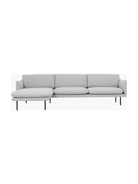 Sofa narożna Moby, Tapicerka: poliester Dzięki tkaninie, Tapicerka: pianka na zawieszeniu spr, Stelaż: lite drewno sosnowe z cer, Nogi: metal malowany proszkowo, Jasnoszara tkanina, S 280 x G 160 cm, lewostronna
