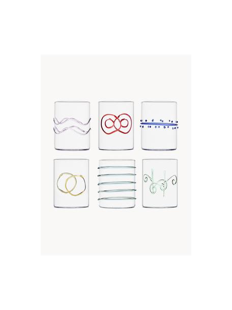 Set 6 bicchieri acqua fatti a mano Deco' Arlecchino, Vetro borosilicato, Trasparente, multicolore, Ø 7 x Alt. 9 cm, 300 ml