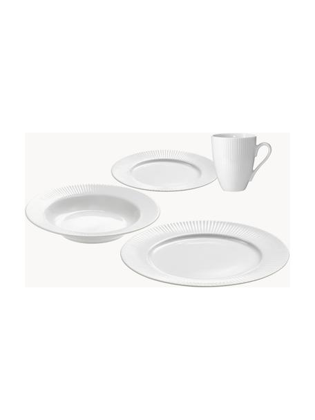 Sada porcelánového nádobí s reliéfem Groovy, pro 4 osoby (16 dílů), Porcelán, Bílá, Pro 4 osoby (16 dílů)