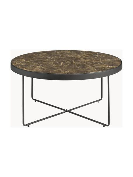 Okrúhly kovový konferenčný stolík Gellina, Čierna, hnedá, mramorovaná, Ø 80 cm