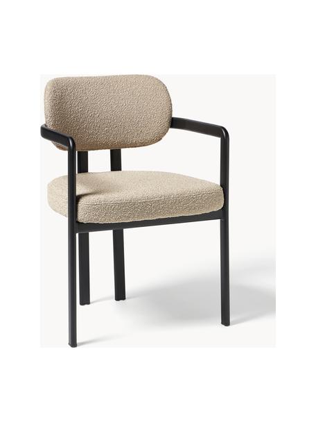 Bouclé fauteuil Adrien, Bekleding: bouclé (100% polyester) M, Poten: gecoat metaal, Bouclé beige, zwart, B 56 x D 56 cm