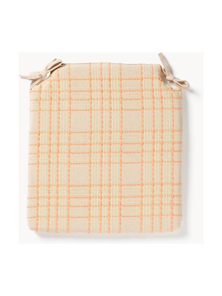 Cuscino sedia in cotone a quadri con ricamo Orla, 100% cotone, Arancione, Larg. 40 x Lung. 37 cm