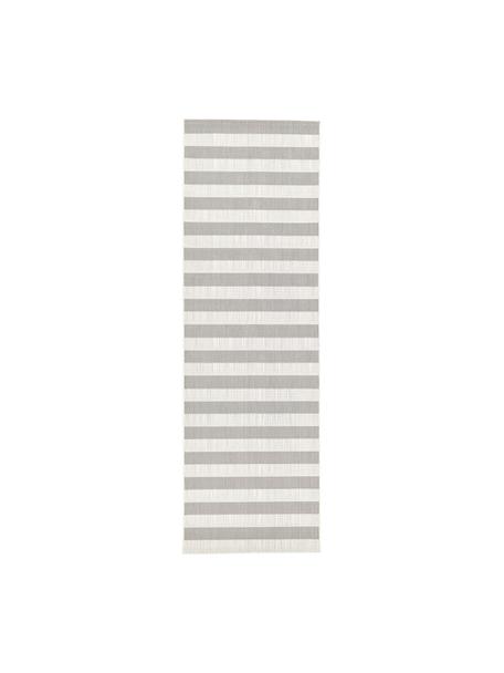 Tapis d'extérieur à jeu de rayures Axa, 86 % polypropylène, 14 % polyester, Blanc cassé, gris clair, larg. 80 x long. 250 cm