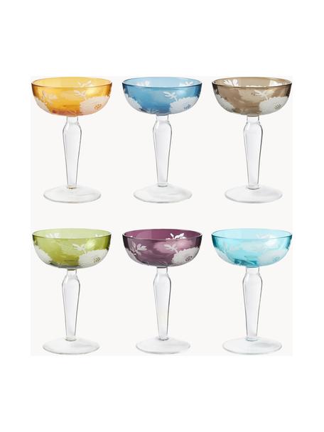 Champagnerschalen Peony, 6er-Set, Glas, Bunt, Ø 10 x H 15 cm, 150 ml